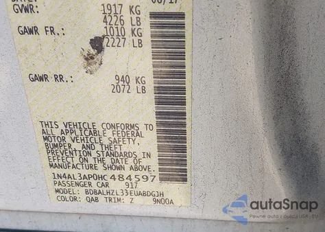 2017 Nissan Altima 2.5 Sr из США, поврежденный, VIN 1N4AL3AP0HC484597